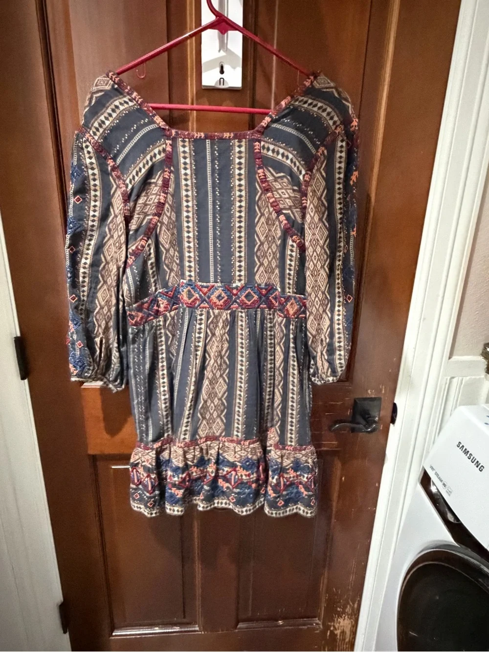 Anthropologie Navy Multi-Print V-Neck Embroidered Tunic Dress - Picture 9 of 9